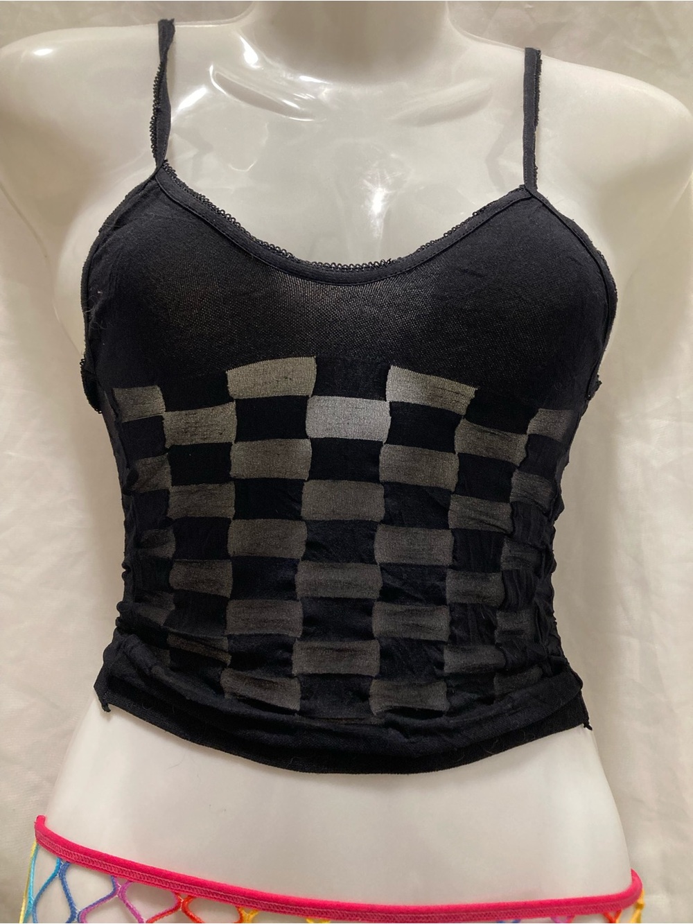Y2K Black Sheer Checkered Cami Top Small